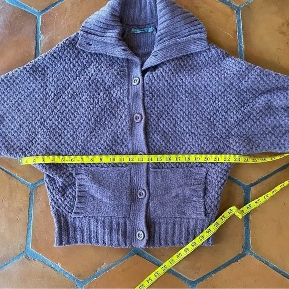 Prana MILONE Cardigan Sweater Womens Medium M Short Batwing Chunky Knit Purple - Picture 9 of 10
